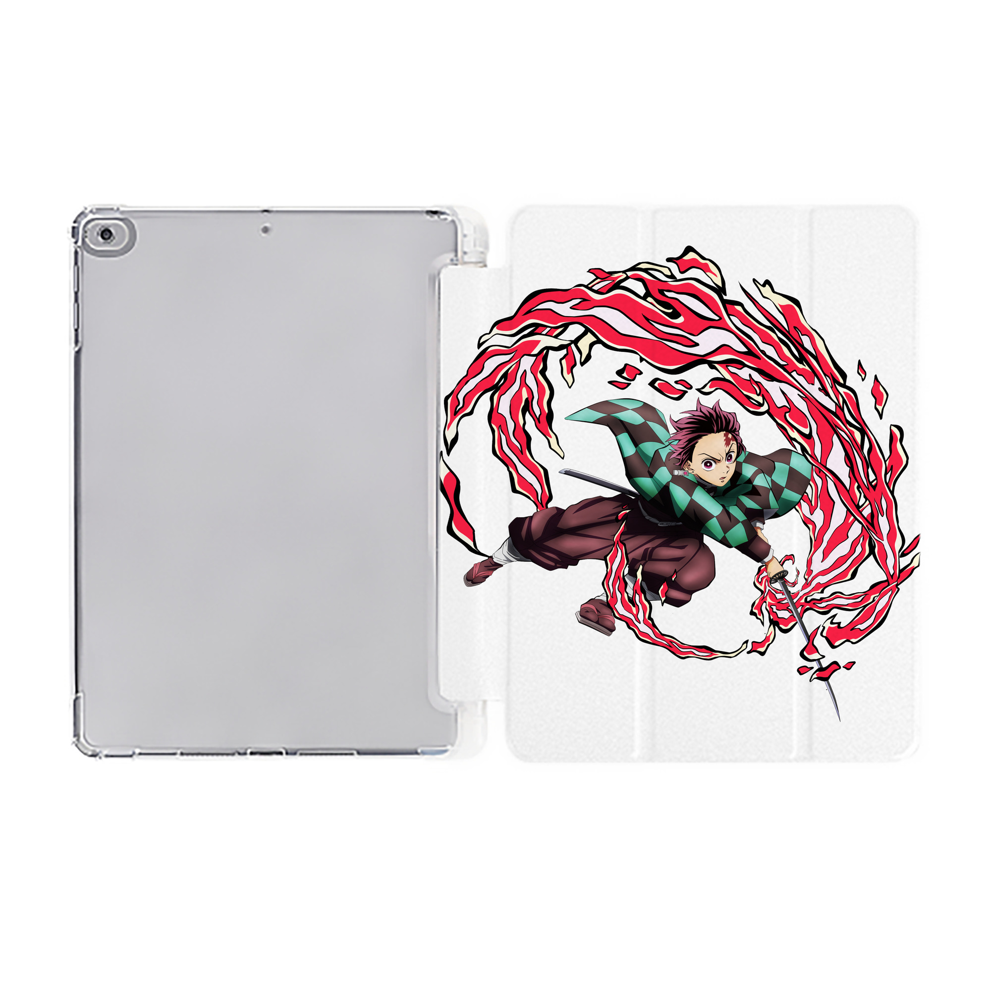 （画像用） 鬼滅の刃 竈門 炭治郎／かまど たんじろう Kamado Tanjirou IPad ケース ペン収納付き 三つ折りスタンド PUレザー×シリコン 対応機種9.5/10.5/10.9インチ